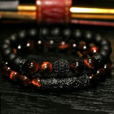 2Pcs Natural Tiger Eye Stone Luxury Bracelet Set